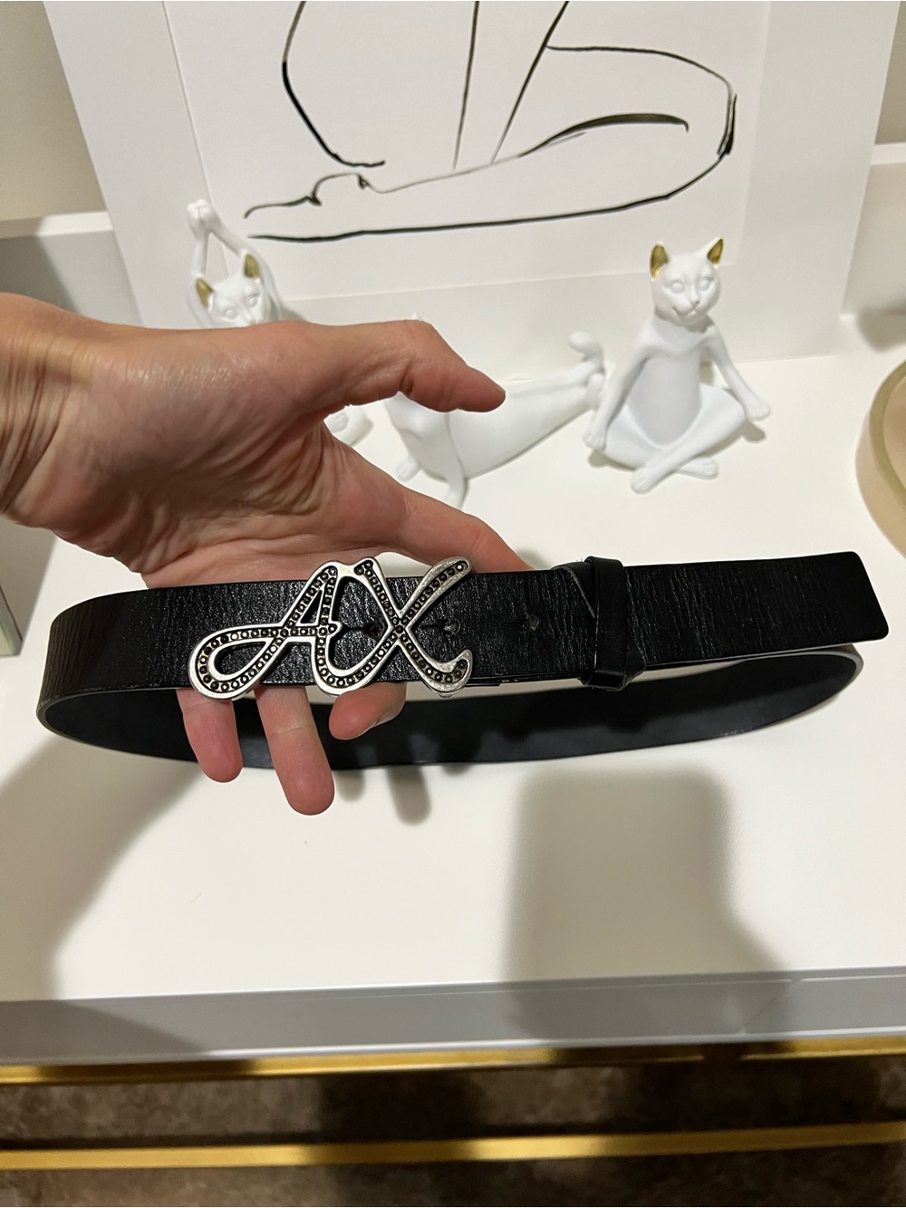 Armani Exchange Black Leather Belt with Silver AX Logo Buckle size M